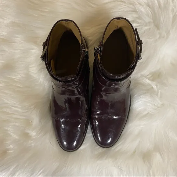 🛍️ Franco Sarto Burgundy Patent Riddick Ankle Boots Size 6