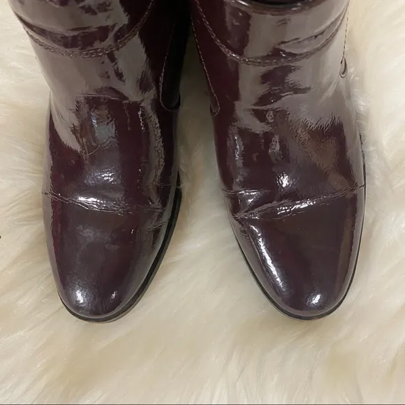 🛍️ Franco Sarto Burgundy Patent Riddick Ankle Boots Size 6