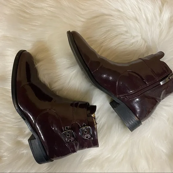 🛍️ Franco Sarto Burgundy Patent Riddick Ankle Boots Size 6