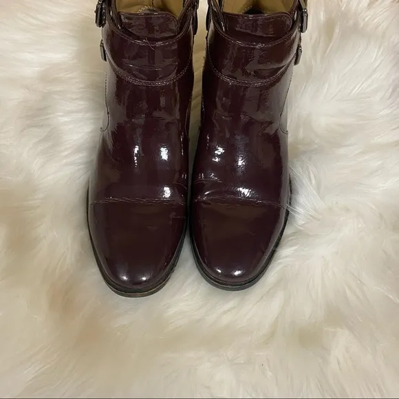 🛍️ Franco Sarto Burgundy Patent Riddick Ankle Boots Size 6
