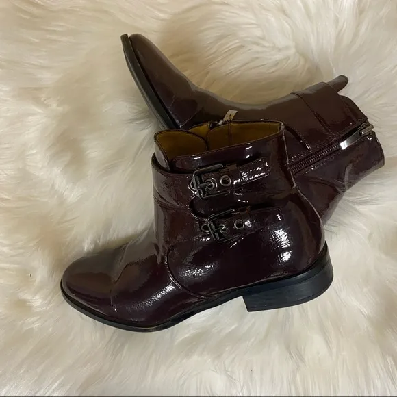 🛍️ Franco Sarto Burgundy Patent Riddick Ankle Boots Size 6