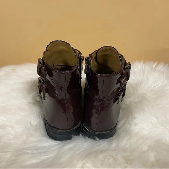🛍️ Franco Sarto Burgundy Patent Riddick Ankle Boots Size 6