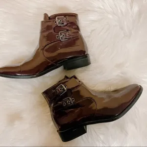 🛍️ Franco Sarto Burgundy Patent Riddick Ankle Boots Size 6