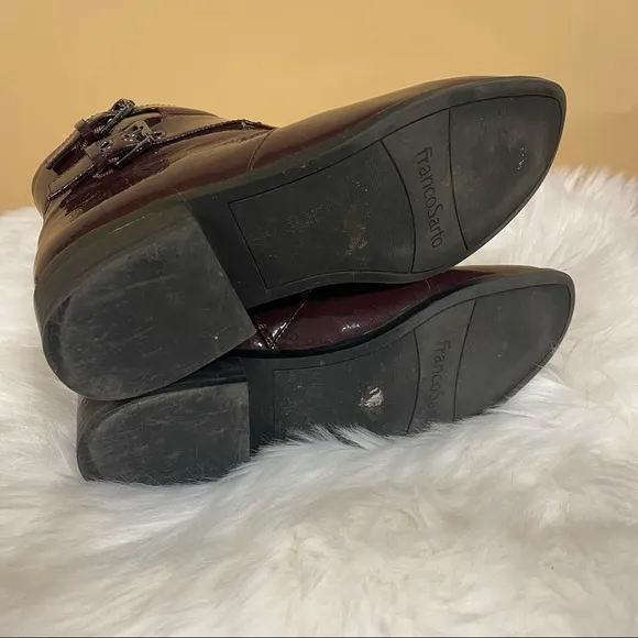 🛍️ Franco Sarto Burgundy Patent Riddick Ankle Boots Size 6