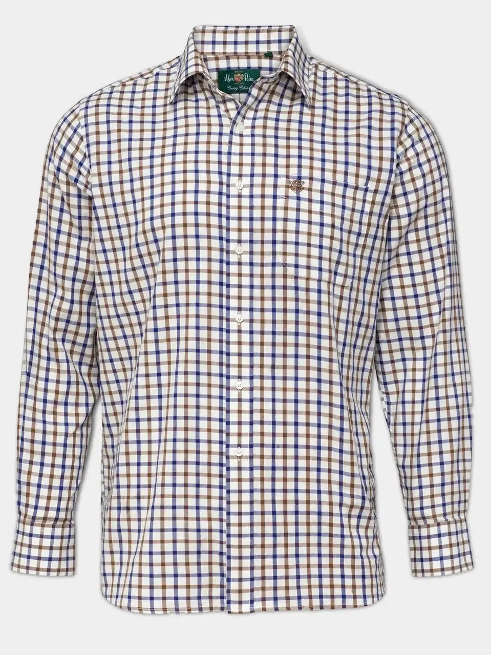 50% OFF ALAN PAINE Ilkley Mens Country Check Shooting Shirt - Blue & Brown - Size: SMAL