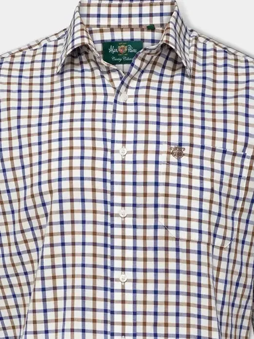 50% OFF ALAN PAINE Ilkley Mens Country Check Shooting Shirt - Blue & Brown - Size: SMAL