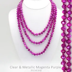 60" Bead Necklace || Metallic Magenta Purple