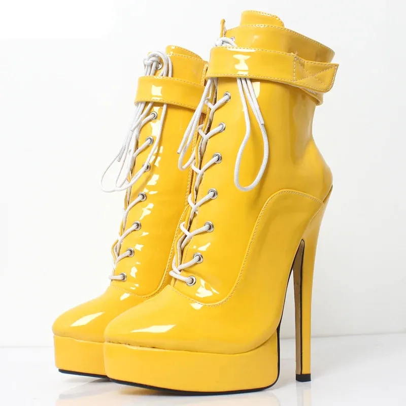 7" Ankle Boots 20CM Super High Heel Platform Cross-tied Zip Stiletto Female Boots