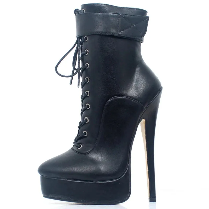 7" Ankle Boots 20CM Super High Heel Platform Cross-tied Zip Stiletto Female Boots