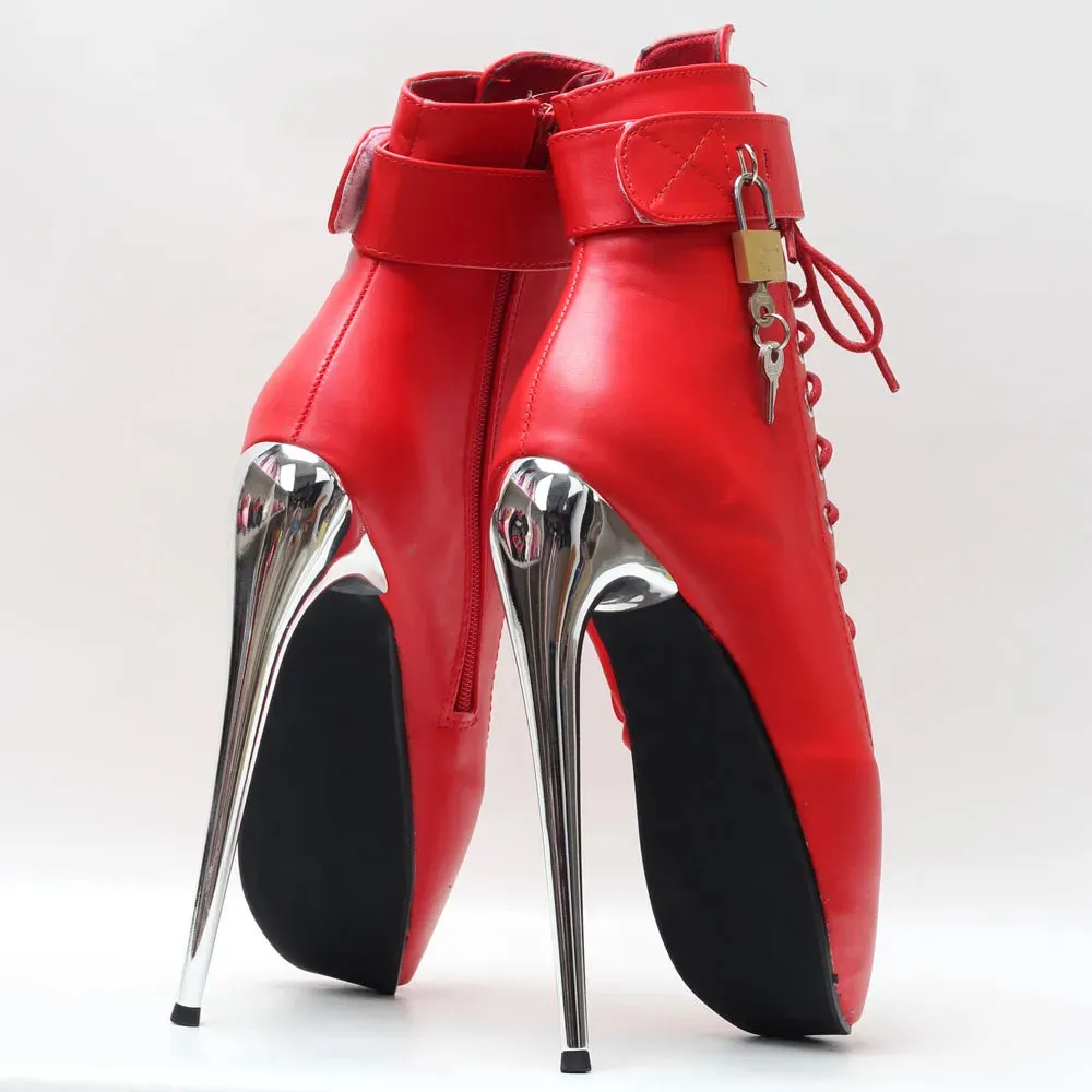 7" High Ballet Heel Pointed Toe Stiletto Women Sexy  Lockable Ankle Boots