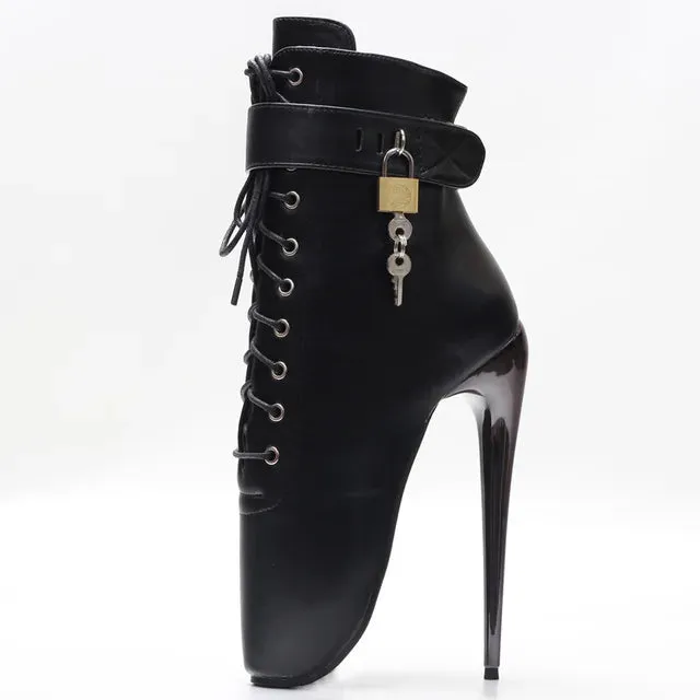 7" High Ballet Heel Pointed Toe Stiletto Women Sexy  Lockable Ankle Boots