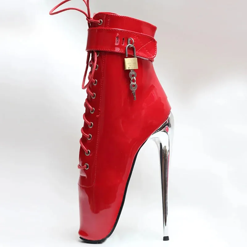 7" High Ballet Heel Pointed Toe Stiletto Women Sexy  Lockable Ankle Boots