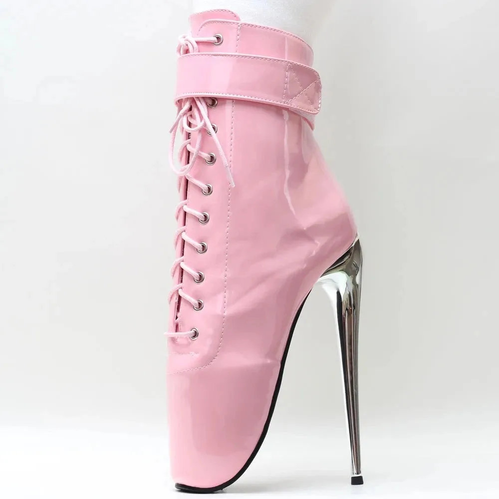 7" High Ballet Heel Pointed Toe Stiletto Women Sexy  Lockable Ankle Boots