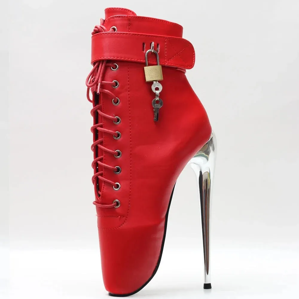 7" High Ballet Heel Pointed Toe Stiletto Women Sexy  Lockable Ankle Boots
