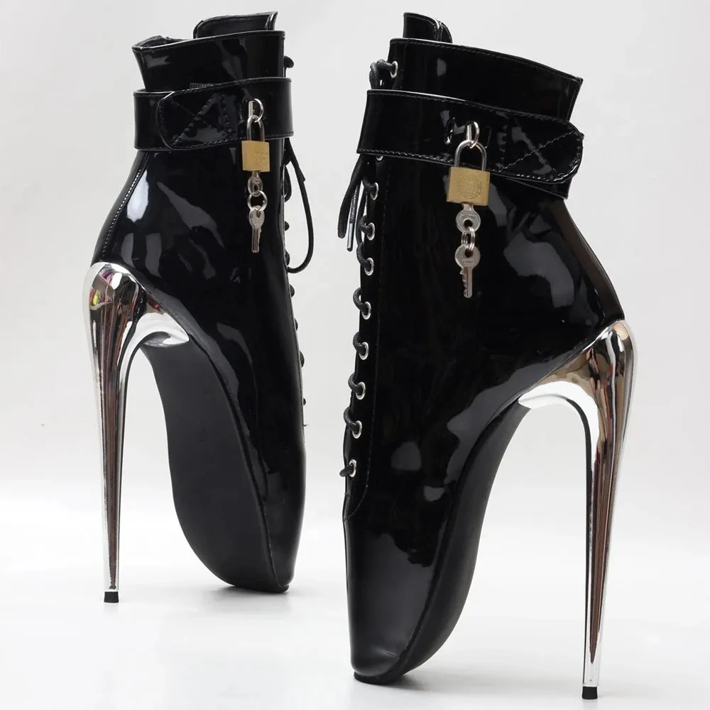 7" High Ballet Heel Pointed Toe Stiletto Women Sexy  Lockable Ankle Boots