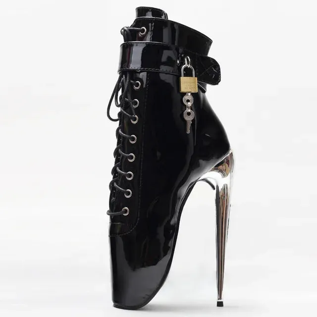 7" High Ballet Heel Pointed Toe Stiletto Women Sexy  Lockable Ankle Boots