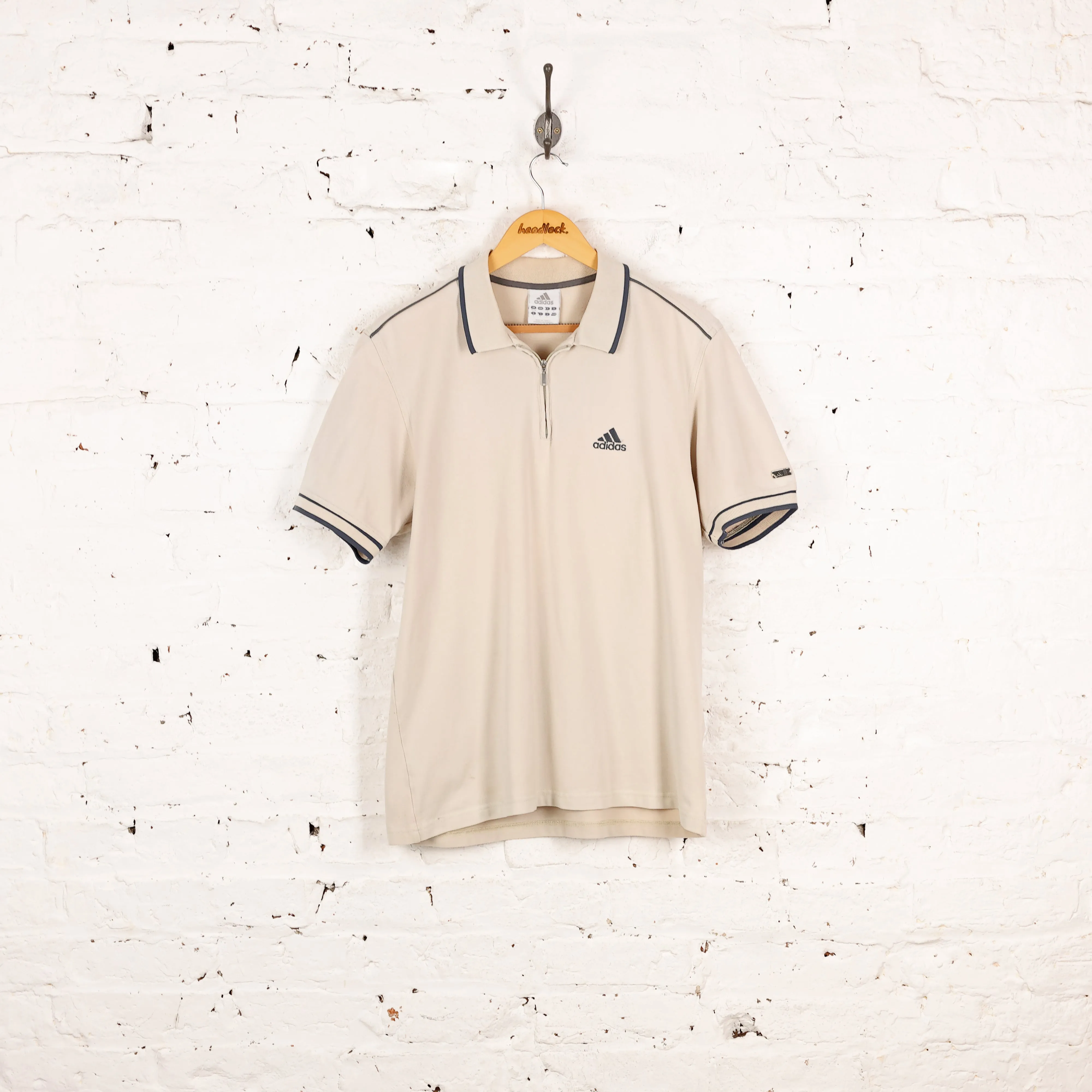 Adidas Zip Short Sleeve Polo Shirt - Cream - M