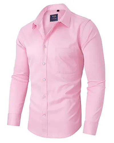 Alimens ⁘ Gentle Men's Dress Shirts Long Sleeve Wrinkle-Free Stretch Shirts Solid Formal Button Down Shirt with Pocket.