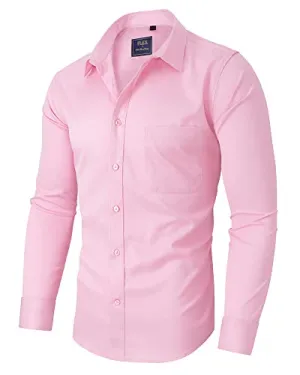 Alimens ⁘ Gentle Men's Dress Shirts Long Sleeve Wrinkle-Free Stretch Shirts Solid Formal Button Down Shirt with Pocket.
