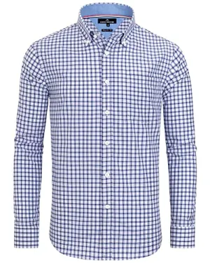 Alimens ⁘ Gentle Men's Plaid Button Down Shirts Cotton Long Sleeve Dress Shirts Regular Fit Gingham Shirts.