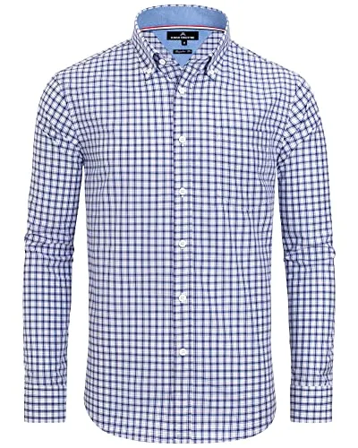 Alimens ⁘ Gentle Men's Plaid Button Down Shirts Cotton Long Sleeve Dress Shirts Regular Fit Gingham Shirts.
