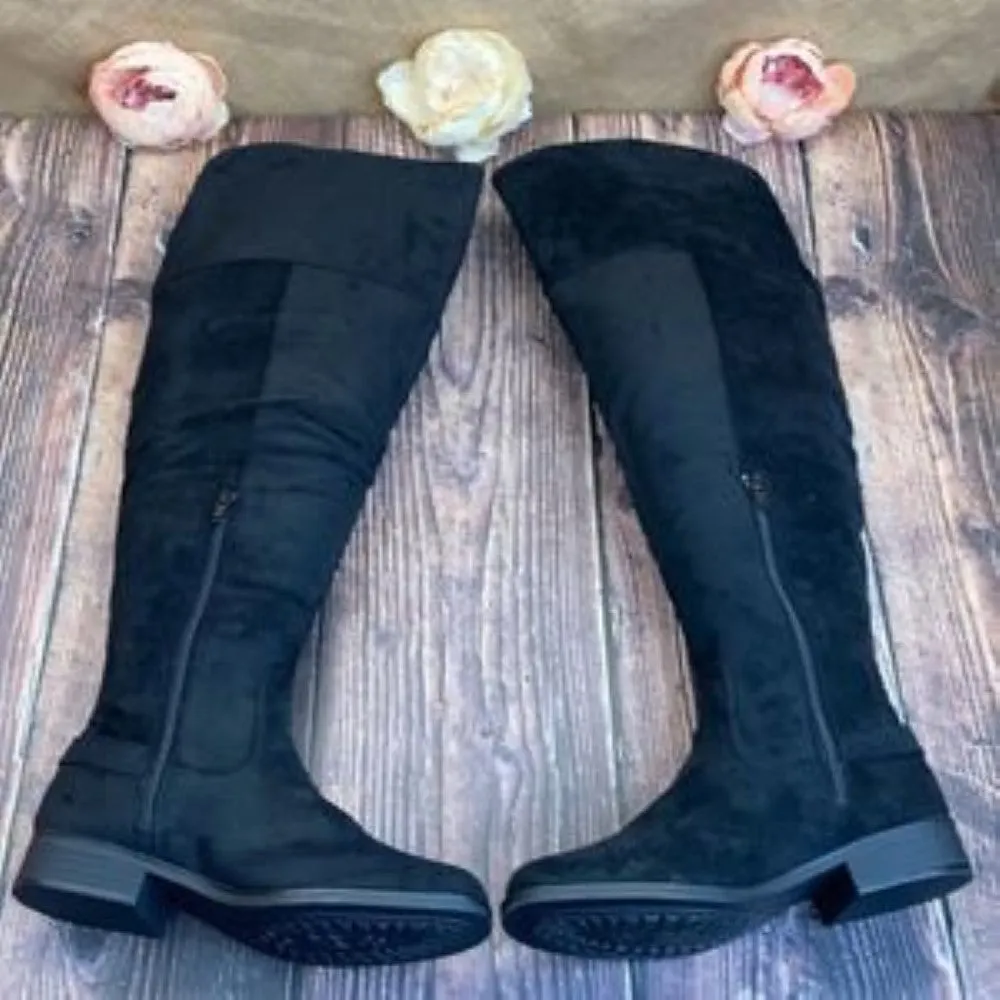 American Rag Wide-Calf Black Suede Adarra Over Knee Boots 8.5