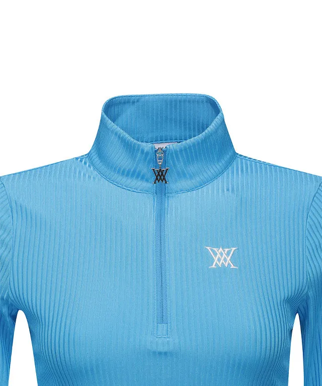 ANEW Golf:  Women's Zipper Point Ribbed Long T-Shirt - Light Blue