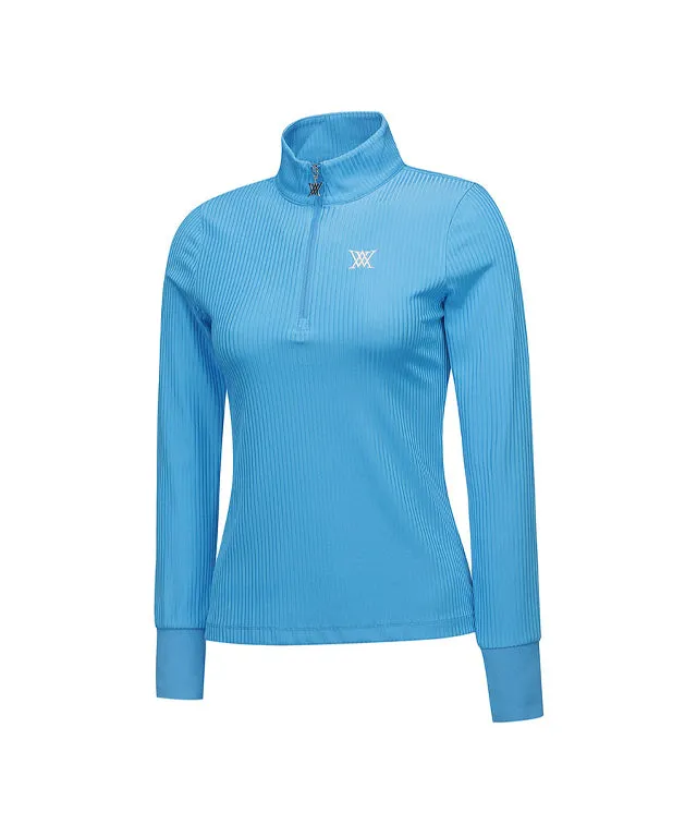 ANEW Golf:  Women's Zipper Point Ribbed Long T-Shirt - Light Blue