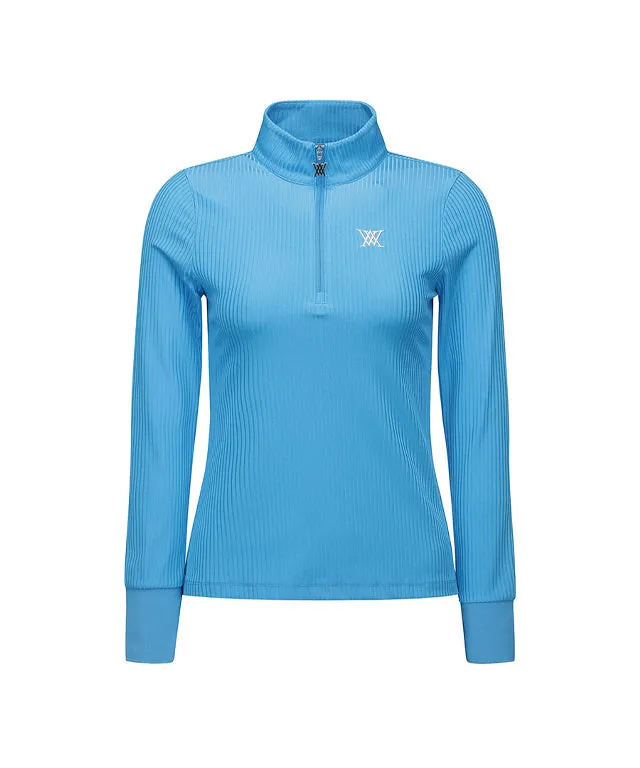 ANEW Golf:  Women's Zipper Point Ribbed Long T-Shirt - Light Blue