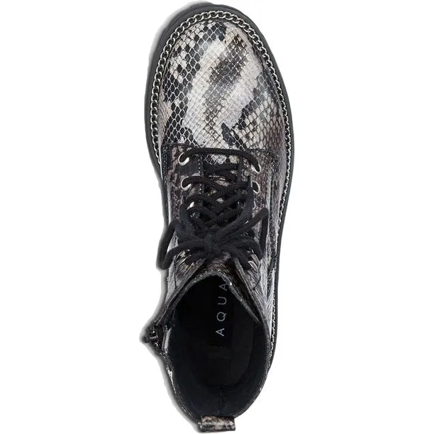 Aqua Womens Jax Leather Snake Print Combat Boots Gray 8.5 M