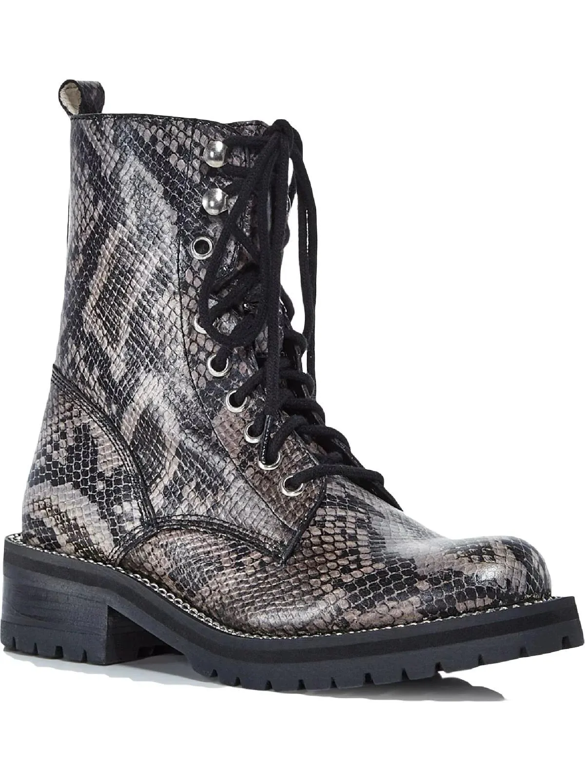 Aqua Womens Jax Leather Snake Print Combat Boots Gray 8.5 M