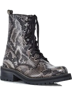 Aqua Womens Jax Leather Snake Print Combat Boots Gray 8.5 M