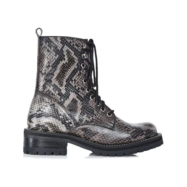 Aqua Womens Jax Leather Snake Print Combat Boots Gray 8.5 M