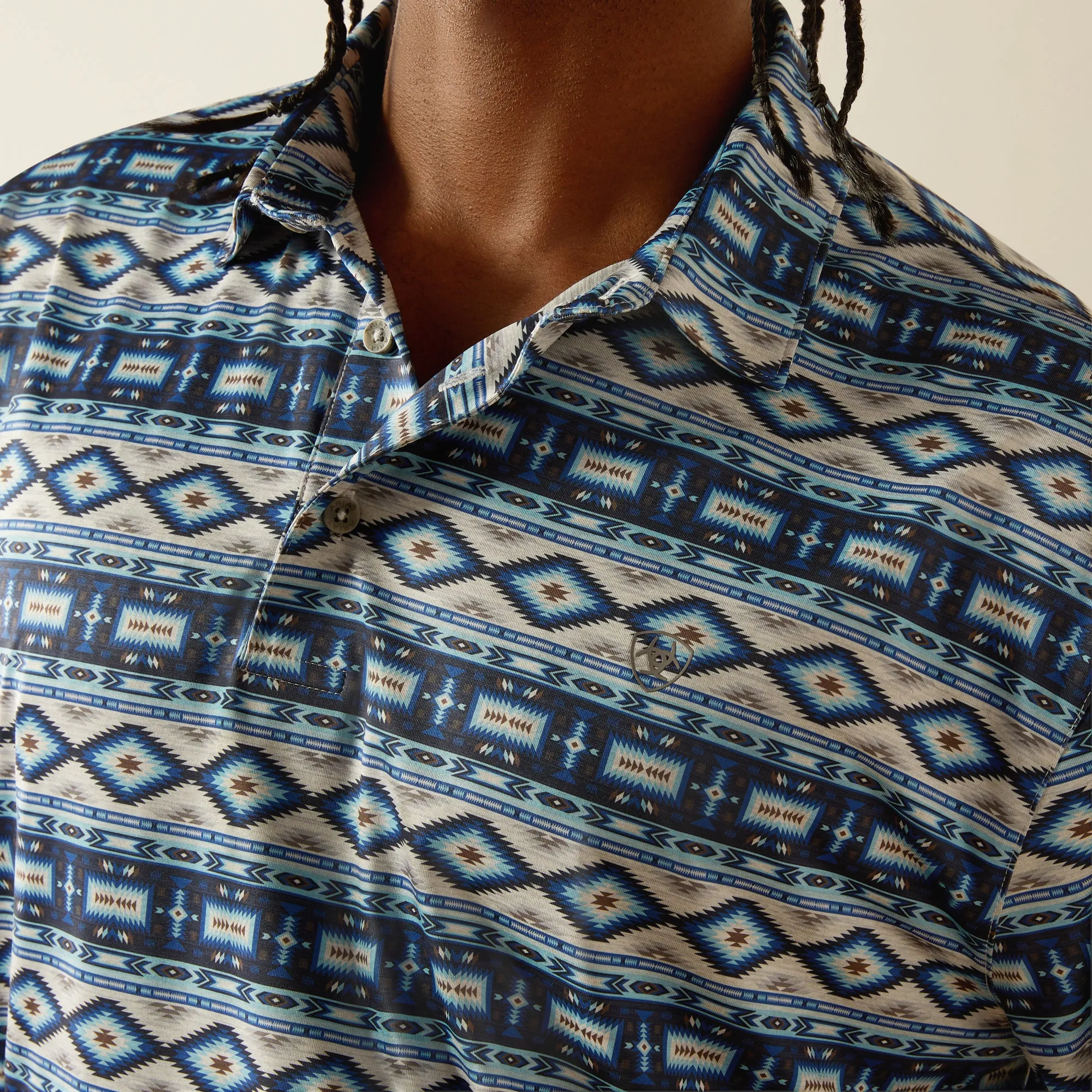 Ariat Charger 2.0 Blue Southwest Print Polo Shirt for Men