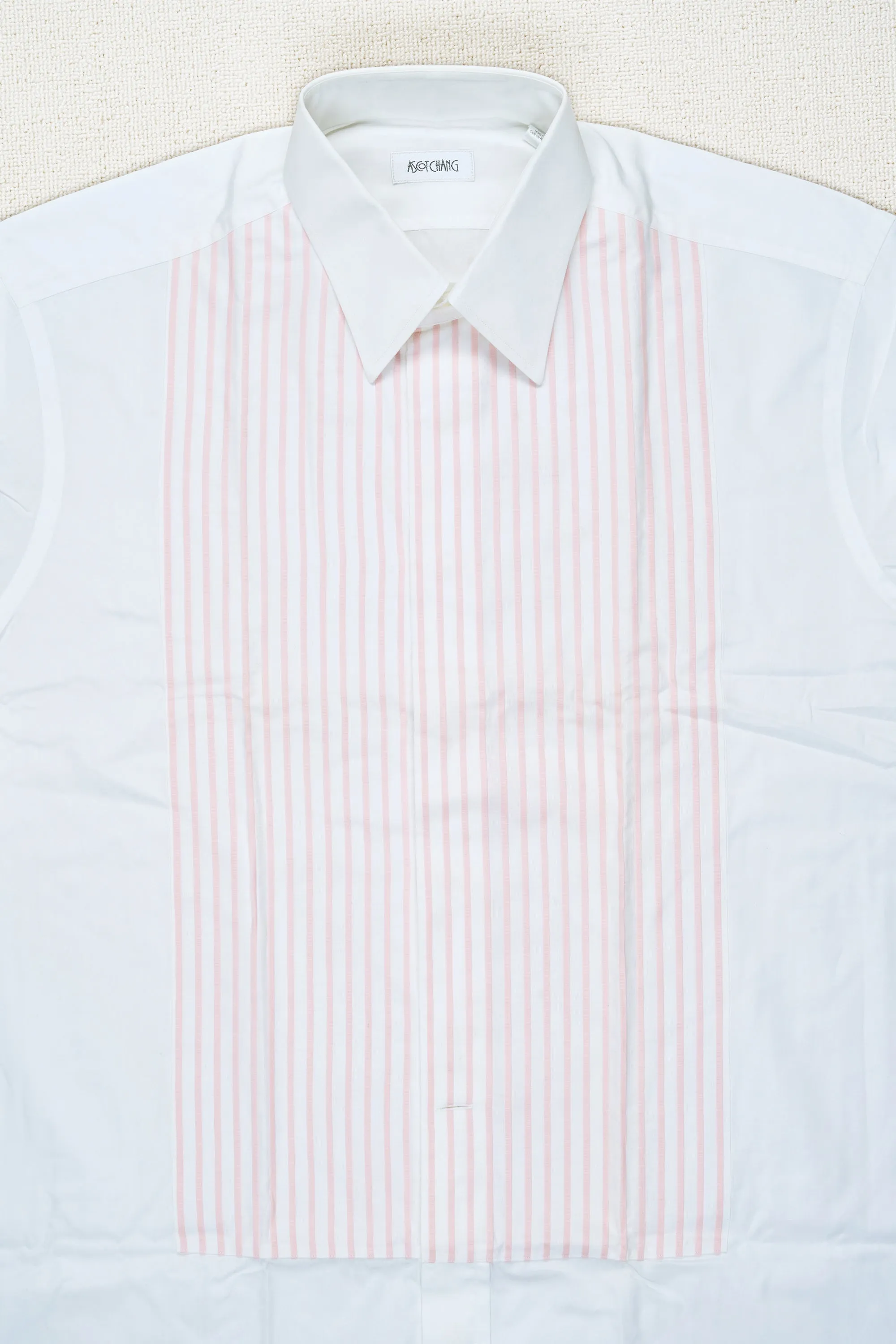 Ascot Chang Pink Pleated Bib French Cuff Tuxedo Shirt MTM