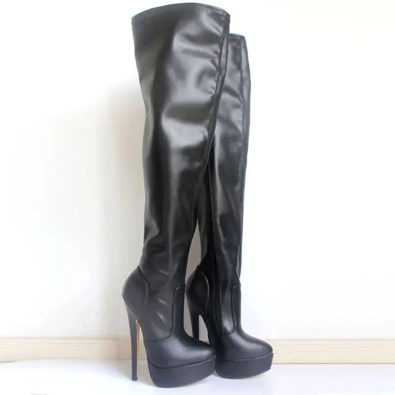 Autumn Women's Sexy Thigh Long Boots 18CM Super High Heel Platform Zip Over-the-Knee Boots