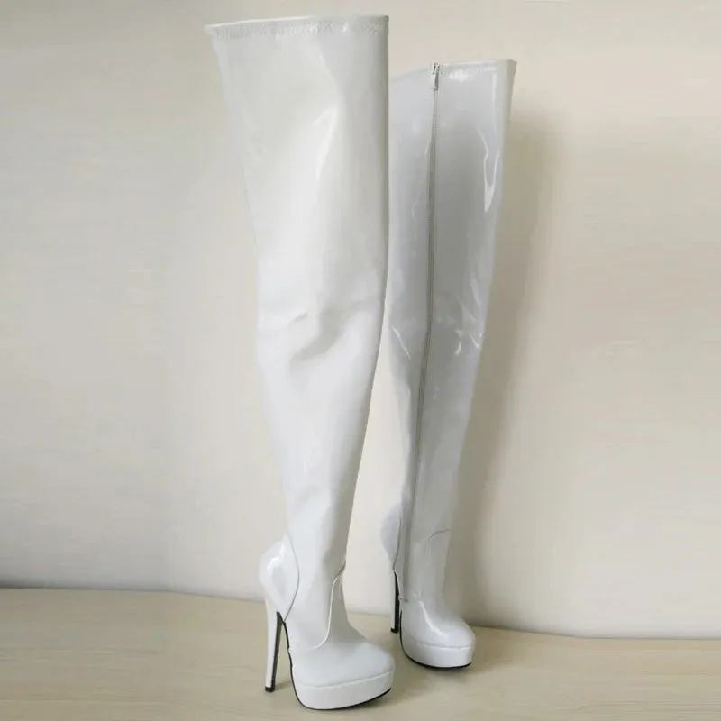 Autumn Women's Sexy Thigh Long Boots 18CM Super High Heel Platform Zip Over-the-Knee Boots