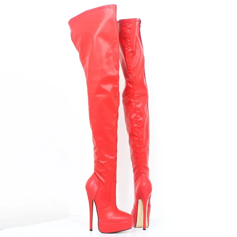 Autumn Women's Sexy Thigh Long Boots 18CM Super High Heel Platform Zip Over-the-Knee Boots
