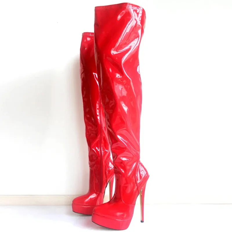 Autumn Women's Sexy Thigh Long Boots 18CM Super High Heel Platform Zip Over-the-Knee Boots