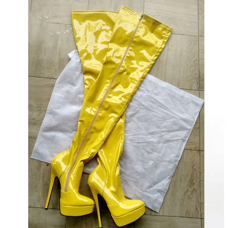 Autumn Women's Sexy Thigh Long Boots 18CM Super High Heel Platform Zip Over-the-Knee Boots