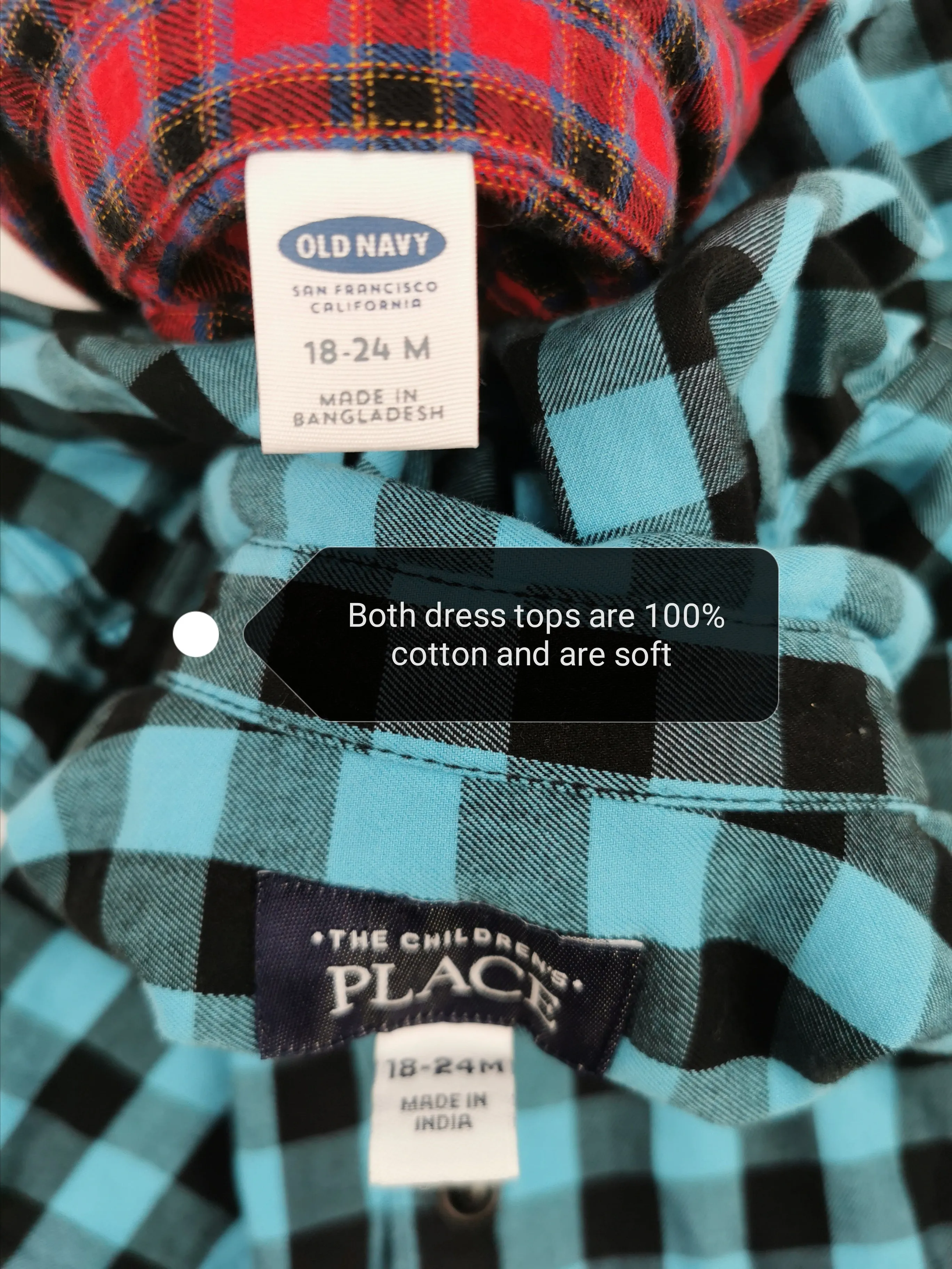 BABY BOY SIZE 18/24 MONTHS - OLD NAVY & CHILDREN'S PLACE, Soft Cotton, Flannel Dress Tops 2-Pack EUC B24