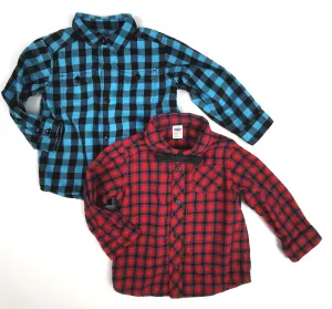BABY BOY SIZE 18/24 MONTHS - OLD NAVY & CHILDREN'S PLACE, Soft Cotton, Flannel Dress Tops 2-Pack EUC B24