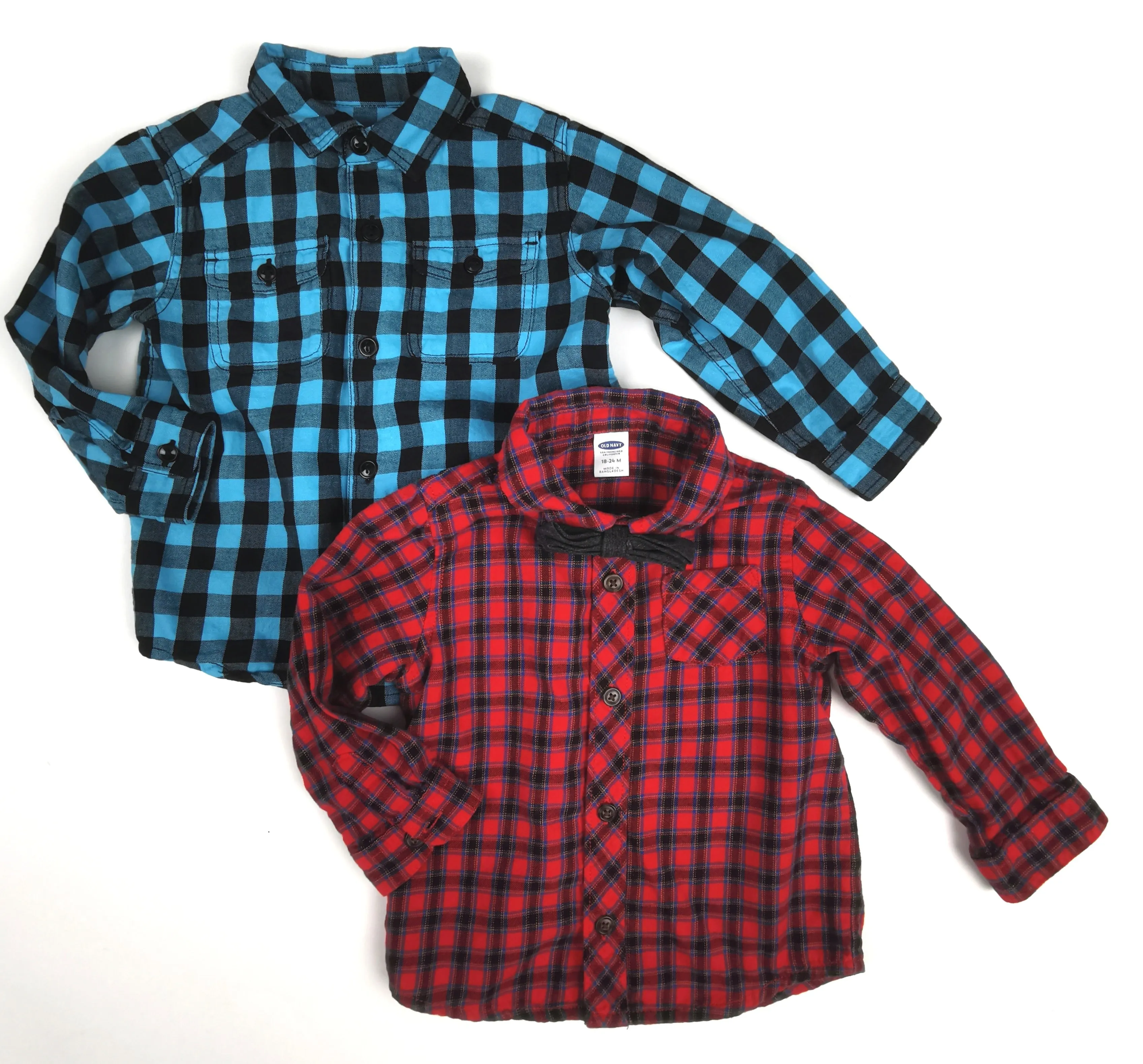 BABY BOY SIZE 18/24 MONTHS - OLD NAVY & CHILDREN'S PLACE, Soft Cotton, Flannel Dress Tops 2-Pack EUC B24