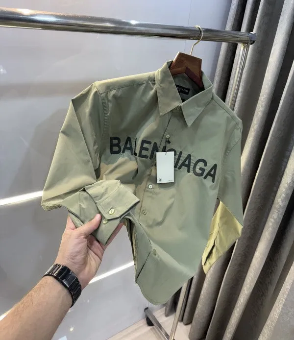 Balenciaga Beige Embroidery Logo Imported Loose Fit Shirt