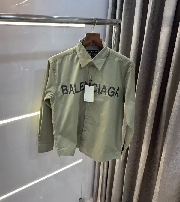 Balenciaga Beige Embroidery Logo Imported Loose Fit Shirt