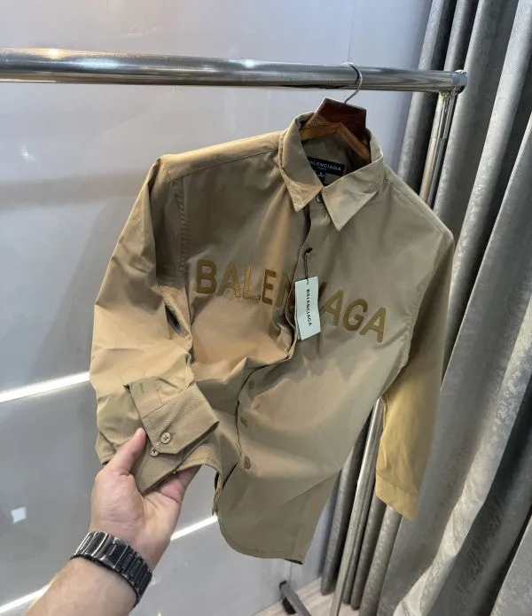 Balenciaga Beige Embroidery Logo Imported Loose Fit Shirt
