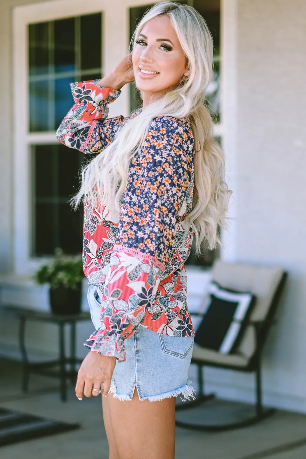 Balloon Sleeve Ruffled Cuff Blouse