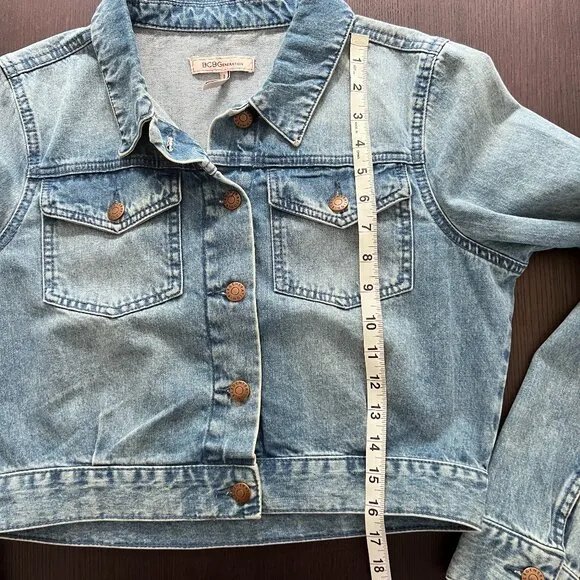 BCBGeneration Denim Cropped Medium Wash Denim Jacket Size Small