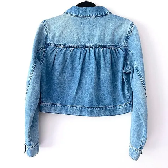BCBGeneration Denim Cropped Medium Wash Denim Jacket Size Small