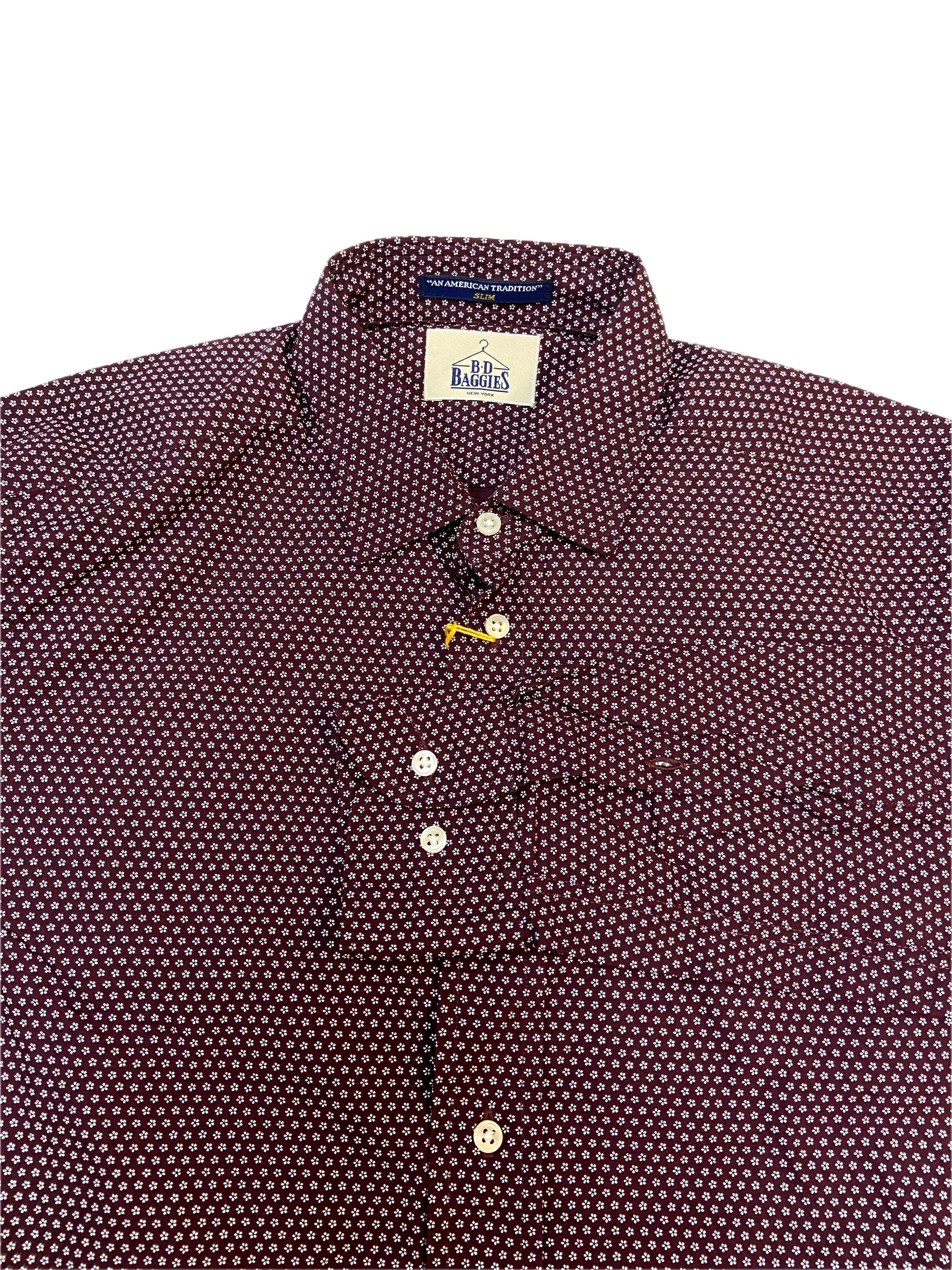 B.D BAGGIES Men's Burgundy Red Floral Pattern Long Sleeve Dress Shirt Sz L NWT